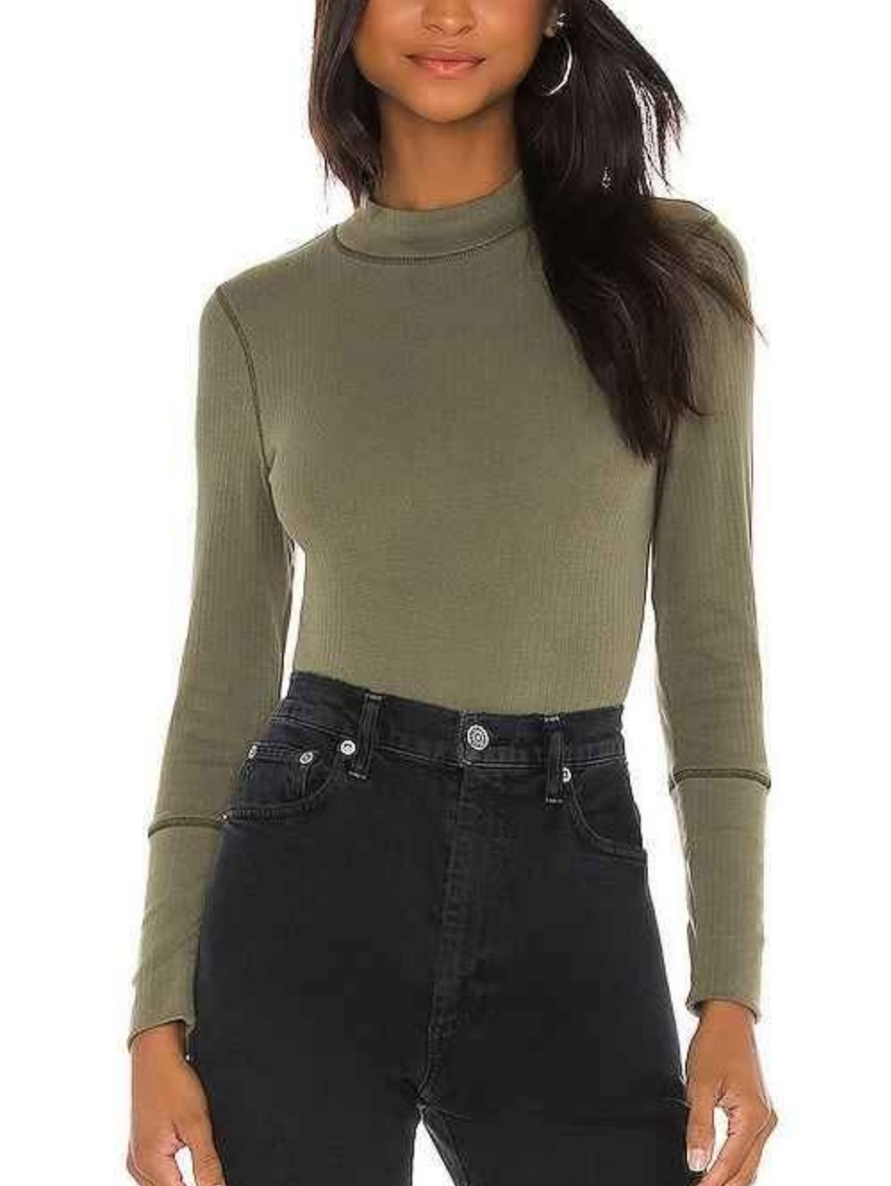 Free People Taupe Ribbed Long Sleeve Top